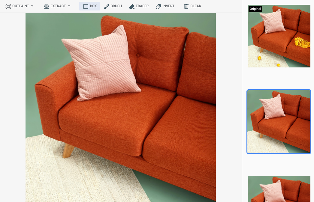 Contoh gambar yang diedit menampilkan sofa dan karpet dalam contoh input
           tanpa lemon
