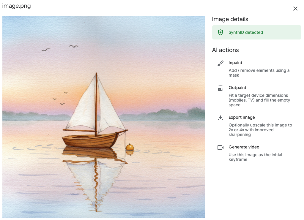 Sample verified watermark in generated image in console