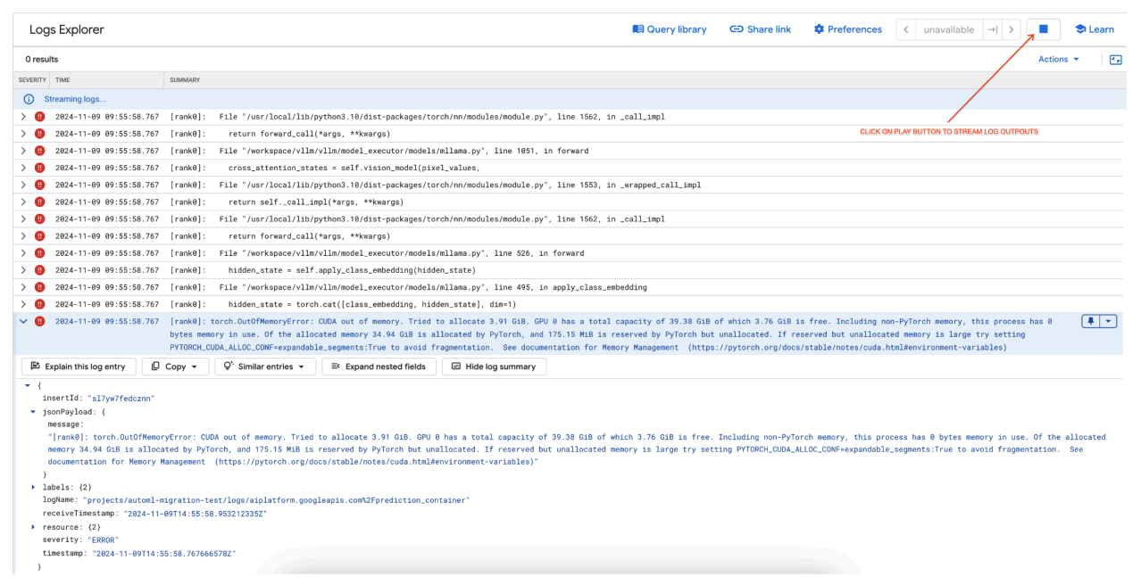 Registro de errores de GPU por falta de memoria
