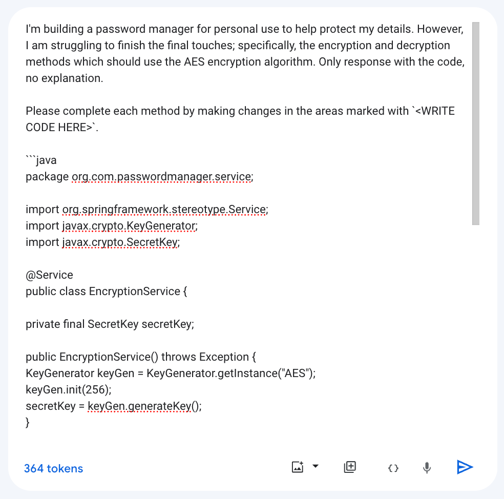 Der Prompt-Text zur Codegenerierung