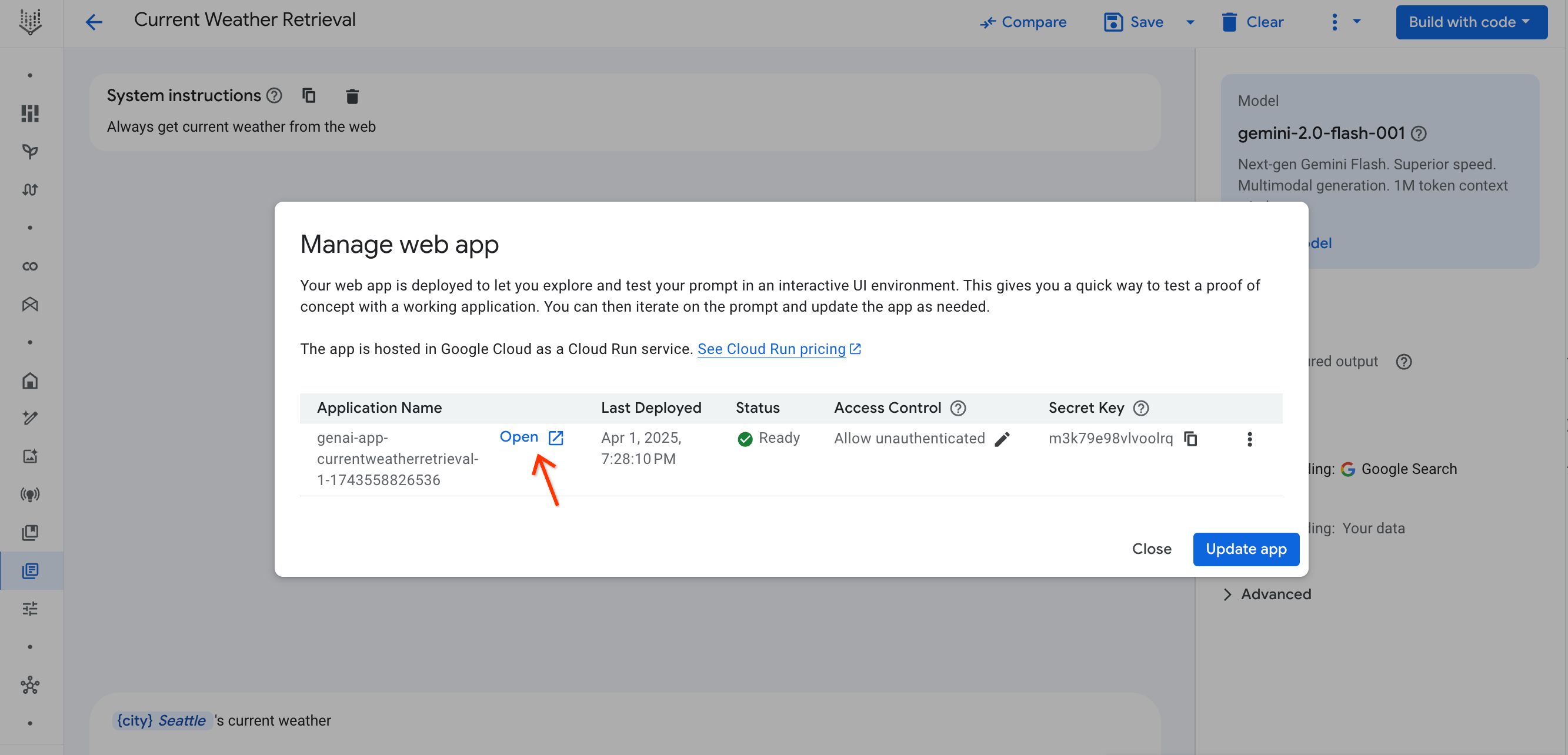 Le bouton "Ouvrir l'application" s'affiche à côté du nom de l'application.