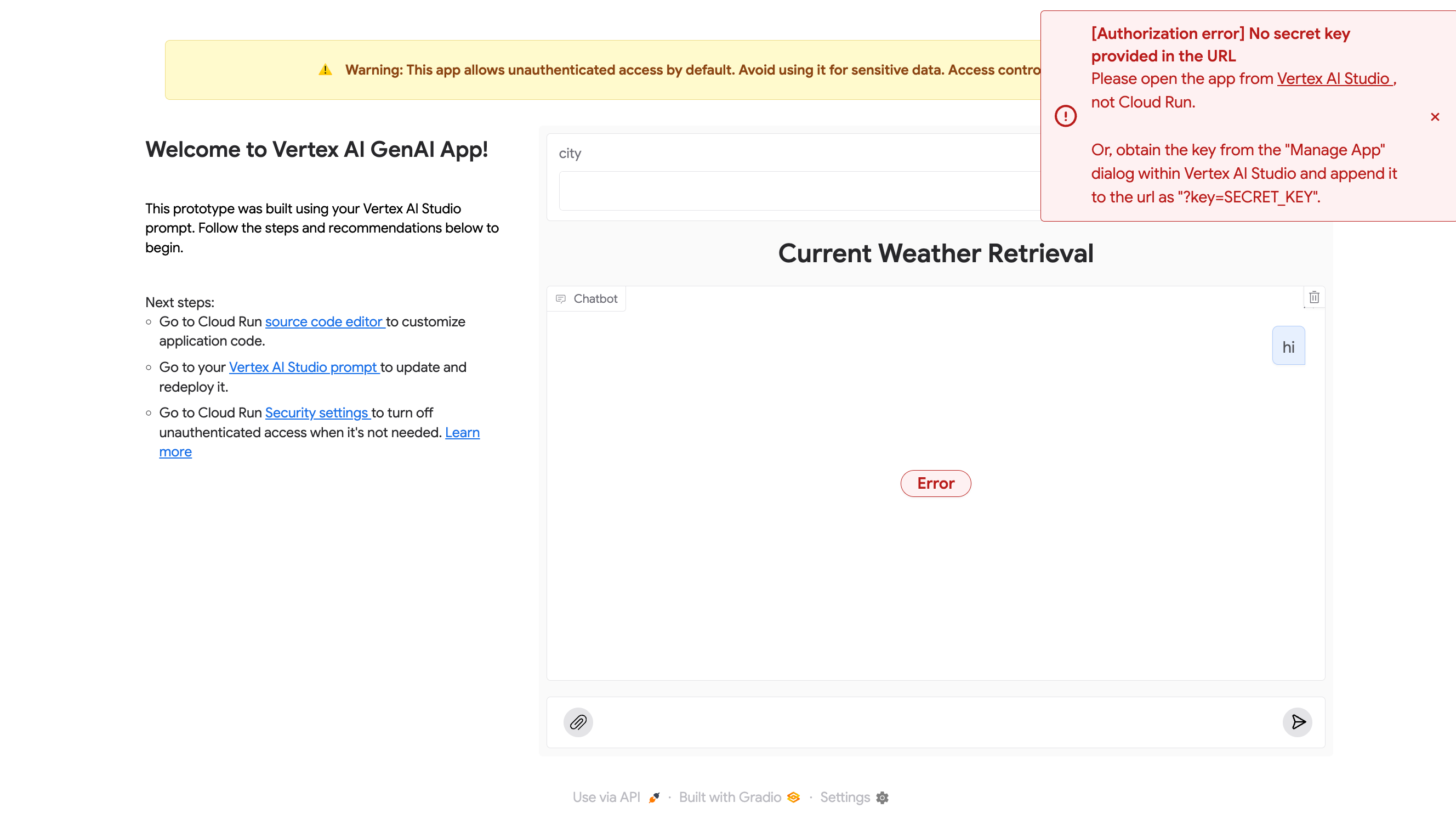 Error por falta de clave secreta