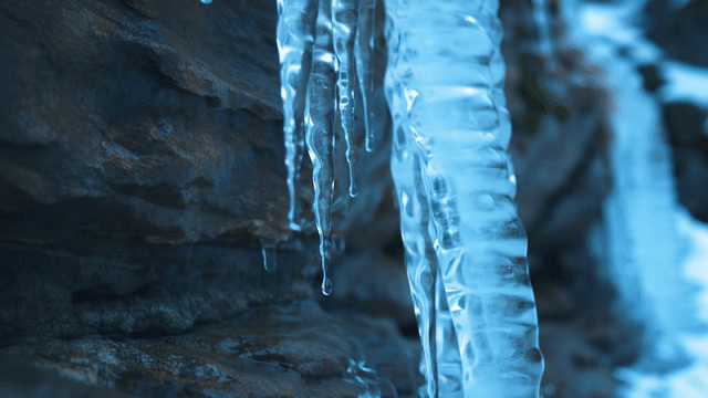 Des stalactites qui fondent sur un fond bleu.