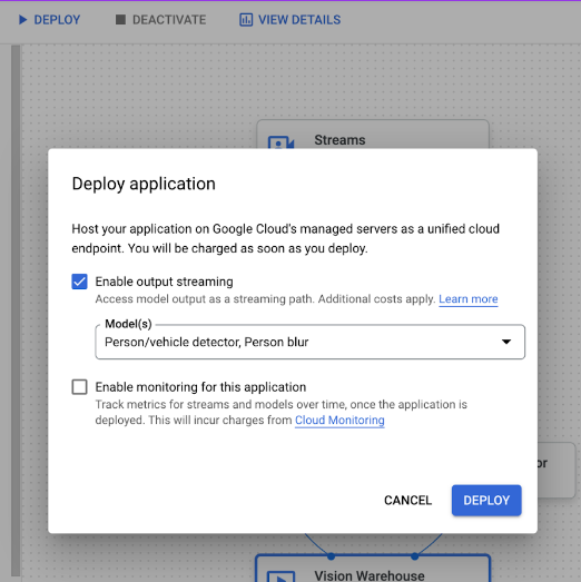 menu di deployment dell'app nella console