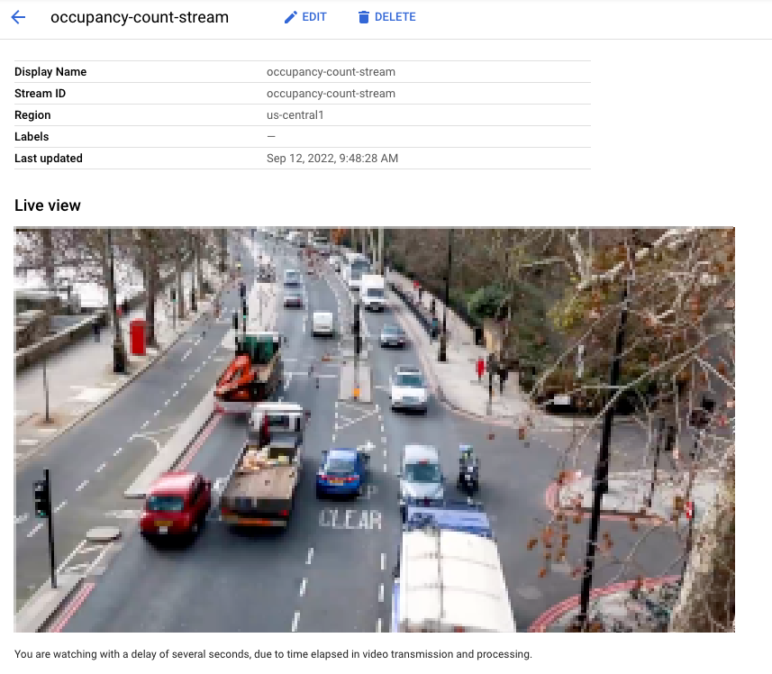 Visualização de vídeo ao vivo sendo transmitido na UI