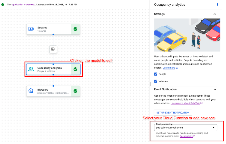 Selecciona la imagen de Cloud Function de procesamiento posterior en Cloud Console