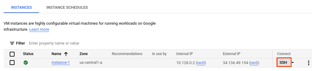 A opção SSH na UI