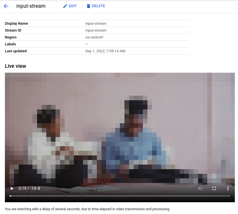 Visualização de vídeo ao vivo sendo transmitido na UI
