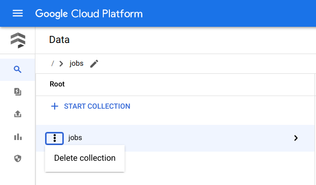 Caminho do menu para eliminar uma coleção.