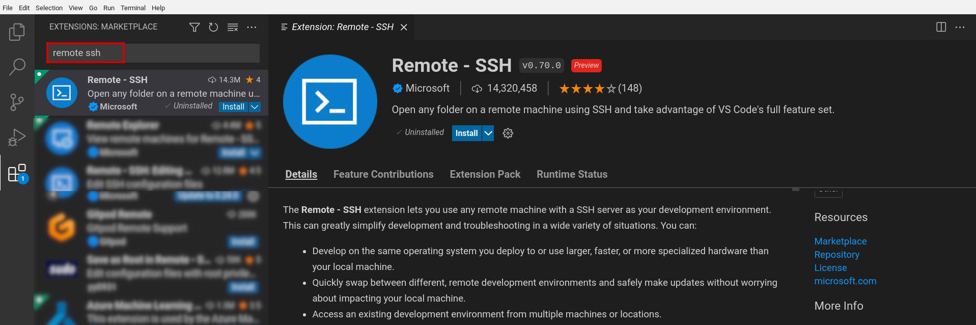 安裝 Remote-SSH 擴充功能