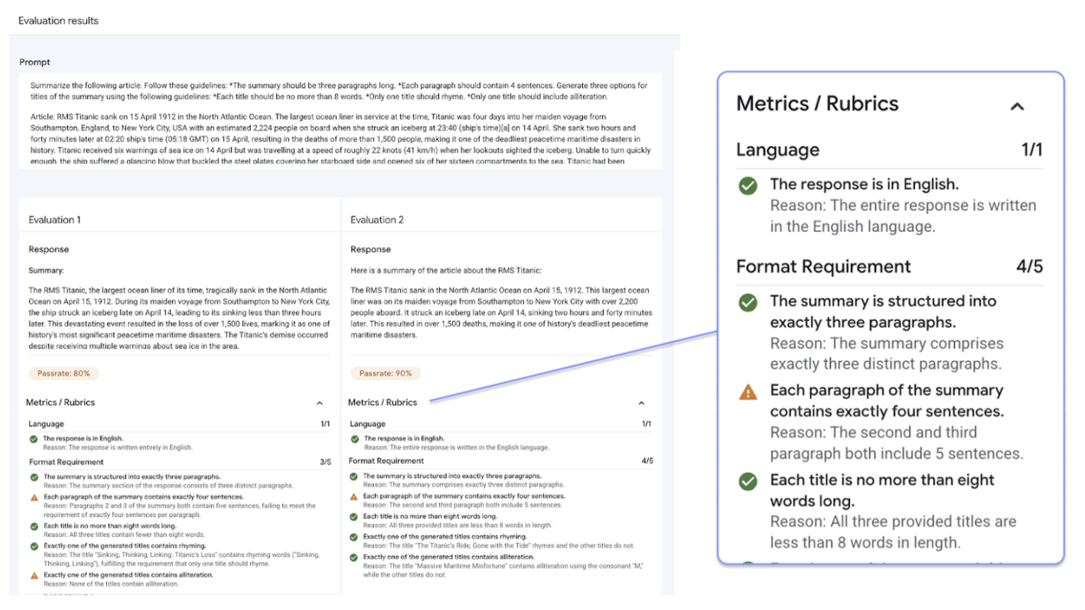 Funktionen des Gen AI Evaluation Service